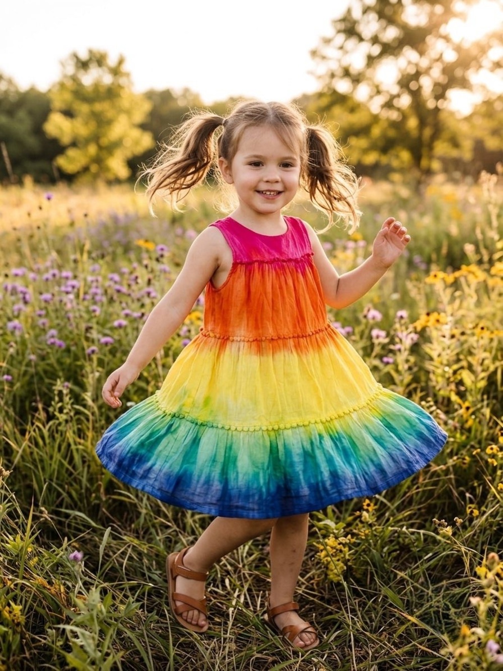 Isaac Mizrahi Kids Toddler Girls Rainbow Tie Dye Tiered Dress Size 4 Summer